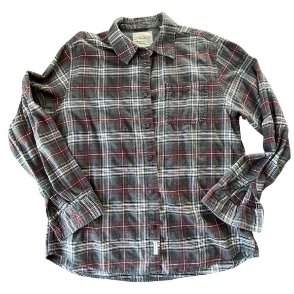 Weatherproof Vintage Flannel Shirt Mens XL Gray Burgundy Plaid Soft Casual Fall - Picture 1 of 8